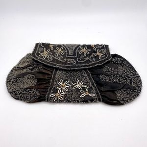 Antique Handmade Silk Glass and Metal Beaded Clutch Purse